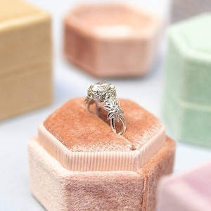 Unique Flower Engagement Ring Diamond ring 14K White Gold Flowers And Branches Art Deco Edwardian Ring White diamond - Katherine