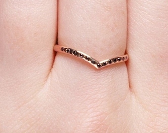 Black Diamond V Ring Rose Gold 14K-18K Rose Gold V Ring Diamond Black Unique Rings for Birthday