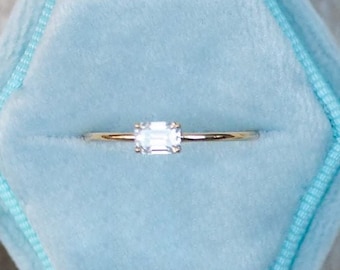 EMERALD CUT Premium Moissanite Ring Gold 14K Gold Unique Rings  Grandma Birthday Gift - Isla Ready Тo Ship Ring