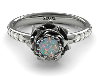 Blumen Ringe Opal Verlobungsringe Gold Weiß Opal Diamant Blumenring für Frauen