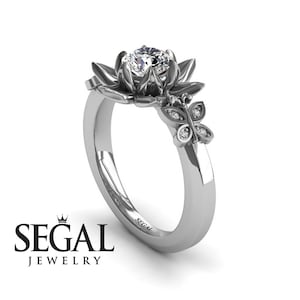 Unique Engagement Ring Lotus  14k White Gold Rose Ring Flower Engagement Ring Moissanite Ring Lotus Ring Butterfly Engagement Ring - Kaitlyn