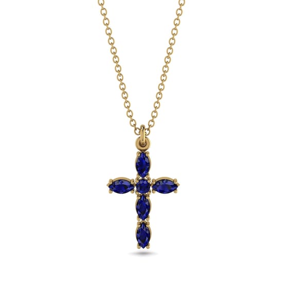 クロスネックレス サファイア ゴールド 14K-18K ゴールドネックレス 
