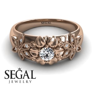 Flower Engagement Ring Rose Gold Art Deco Ring Unique Engagement Ring Diamond Ring Nature Inspired Ring Flower Engagement Ring - Emma