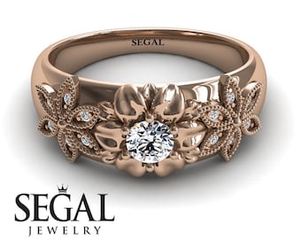 Flower Engagement Ring Rose Gold Art Deco Ring Unique Engagement Ring Diamond Ring Nature Inspired Ring Flower Engagement Ring - Emma