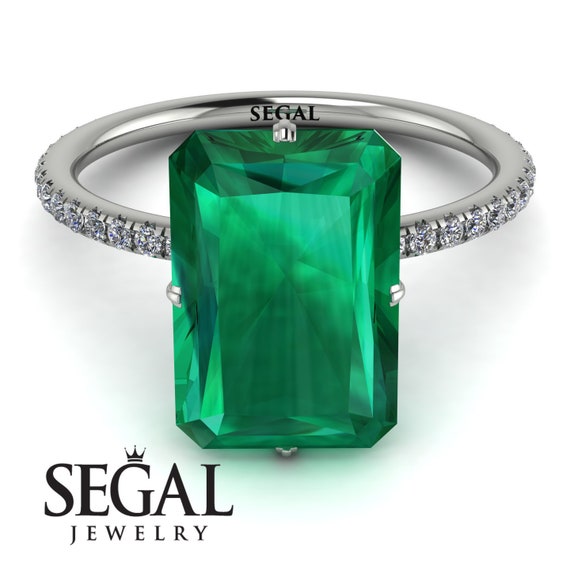 Emerald Engagement Ring 100% Natural Emerald Cut Hidden Halo - Etsy