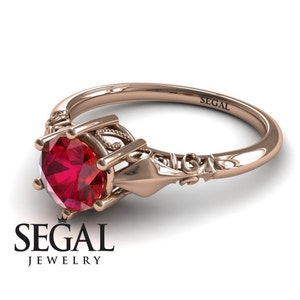 Solitaire Engagement Ring Ruby Solitaire Ring Unique Engagement Ring Solitaire Ring for her Leaf Ring Solitaire Ruby Ring- Reagan