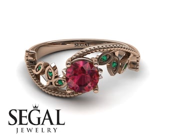 Rosegold Verlobungsring Rubinring Art Deco Roter Rubin Verlobungsring Blattring Rosegold Rubin Verlobungsring - Audrey