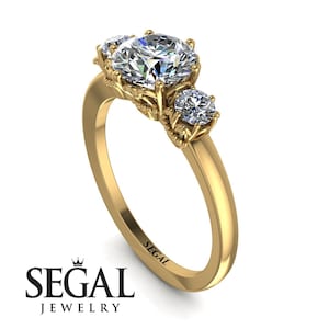 3 Stones ring Yellow Gold Round Three Stones White Diamond Engagement Ring