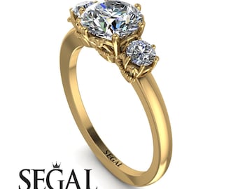 3つのダイヤモンドの婚約指輪、14K/18Kイエローゴールド、上品な3石 