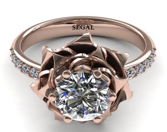 Moissanite Engagement Ring Rose Gold Statement Ring Rose Engagement Ring Flower Ring Antique Ring Moissanite Engagement Ring - Elena