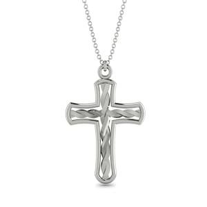 Cross Necklace Swirl Design White Gold 14K-18K White Gold Swirl Cross Necklace Pendant Unique Necklace Cross Religious Jewelry - Luca