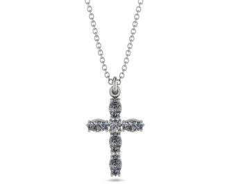 Necklace Diamond Cross White Gold 14K-18K White Gold Necklace Diamond Cross Pendant Diamond Necklace Cross Christian Jewelry - Silas