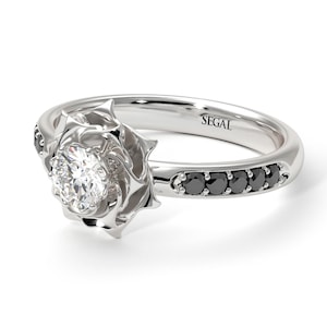 Diamond Engagement Ring White Gold Rose Ring Flower Bridal Ring Nature Inspired Ring White Gold Diamond Engagement Ring - Elena