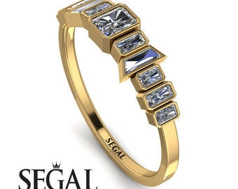 14K Yellow Gold Emerald Cut Diamond Half Eternity Band, Natural Diamond Gold Stacking Wedding Ring