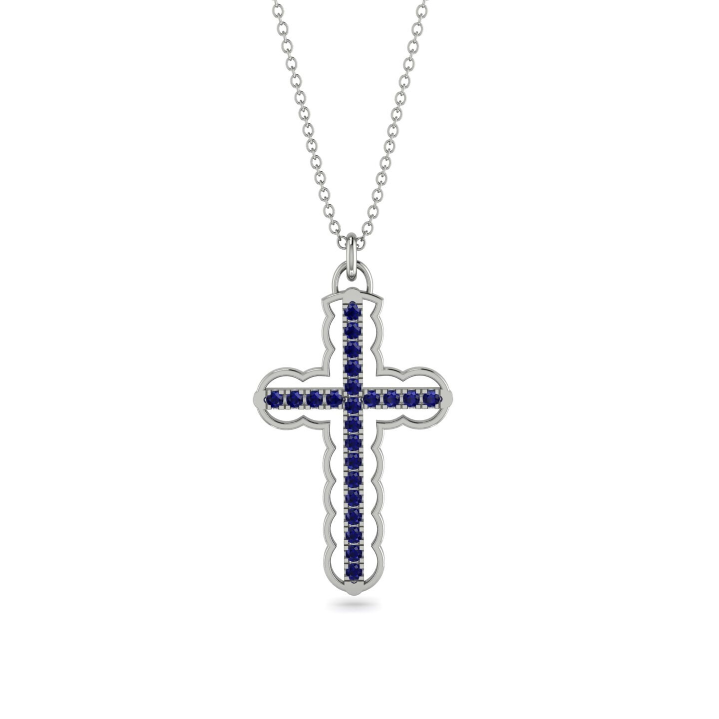 Sapphire Cross Necklace White Gold 14K 
