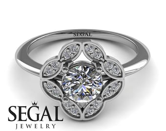 Flower Engagement Ring White Gold Edwardian Ring Antique Engagement Ring Moissanite Ring Vintage Ring Flower Engagement Ring - Lucy