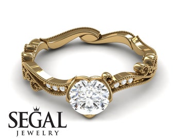 Antique Engagement Ring Yellow Gold Moissanite Ring Vintage Ring Victorian Ring Edwardian Ring Antique Engagement Ring - Sophie