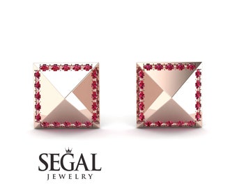 Boucles d'oreilles carrées en rubis, or rose 14-18 carats, rouge, puces d'oreilles en rubis, boucles d'oreilles géométriques en rubis, cadeau pour femme - Elora