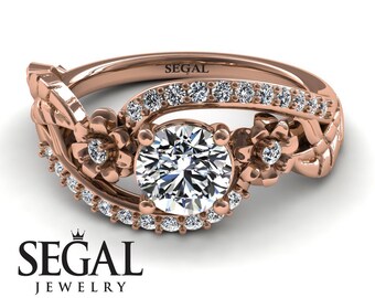 Designer Engagement Ring 14k Rose Gold Leaf Ring Flower Engagement Ring Moissanite Ring Art Nouveau Ring Designer Engagement Ring - Alyssa