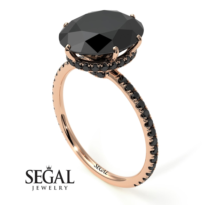 Black Diamonds Engagement Ring Black Diamond Halo Oval Vintage Etsy