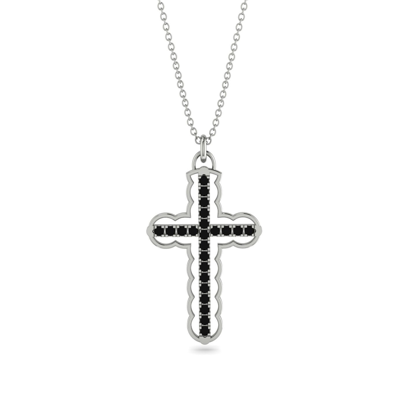 Cross Black Diamond Necklace White Gold 