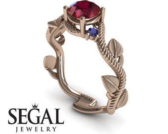 Leaf Engagement Ring 14k Rose Gold Twig Ring Nature Inspired Engagement Rings Red Ruby Ring Alternative Ring Leaf Engagement Rings - Allison