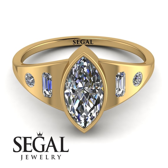 Marquise Engagement Rings 14K Yellow Gold Marquise Bezel Set