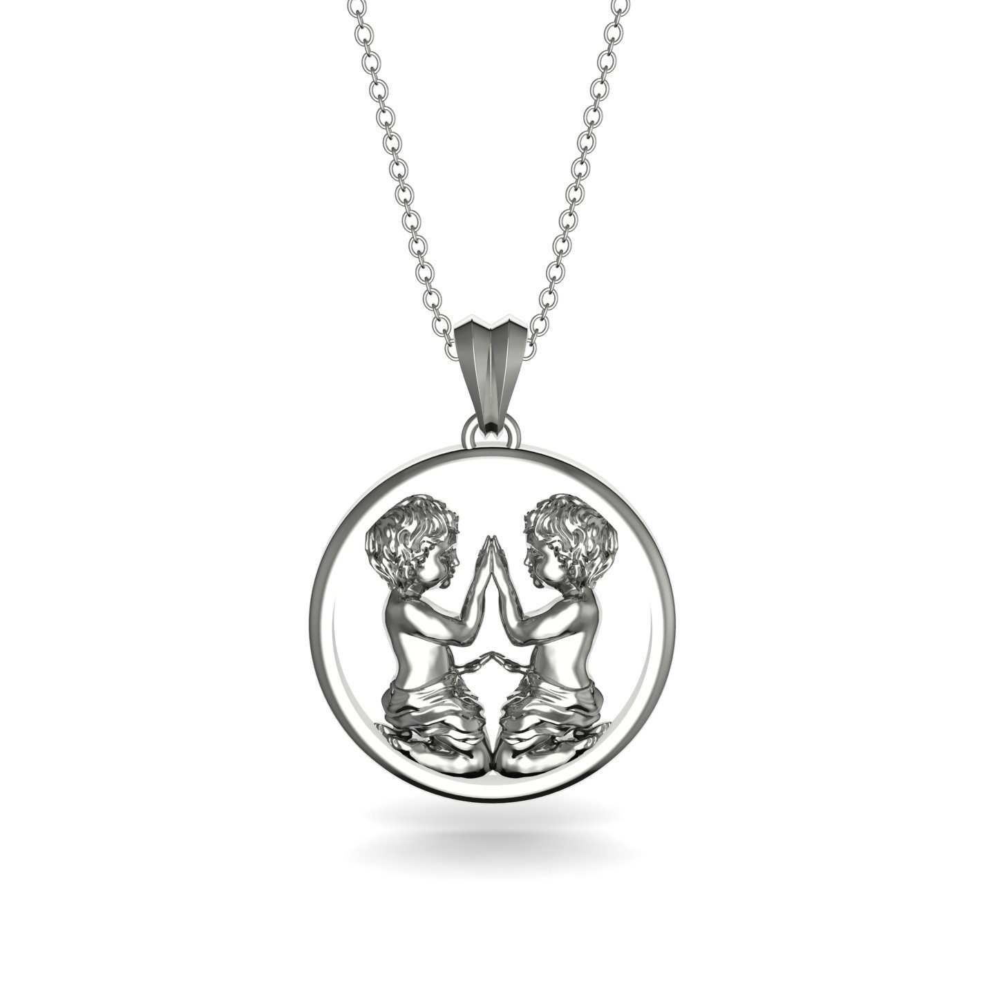 Gemini Necklace White Gold 14K-18K 