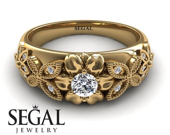 Butterfly Engagement Ring Yellow Gold Flower Ring Art Deco Engagement Ring Diamond Ring Butterfly Engagement Ring - Isabella