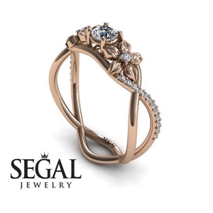 Flower Engagement Ring 14k Rose Gold Pave Ring Art Nouveau Engagement Ring Diamond Ring Unique Ring Flower Engagement Ring - Charlie
