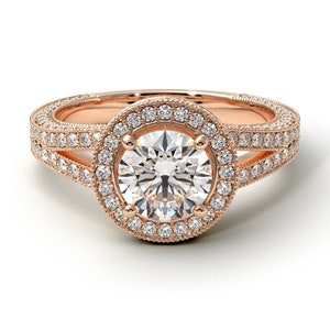 Milgrain Engagement Ring White Diamond 14K-18K Rose Gold Ring Milgrain Round Diamond Ring Engagement Gift - Payton image 2