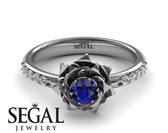 Blue Sapphire Engagement Ring White Gold Blue Sapphire Engagement Ring Rose Ring Vintage Bridal Ring Blue Sapphire Engagement Ring - Elena