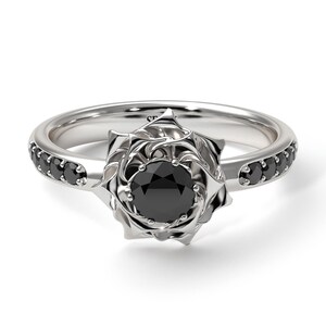 Gold Engagement Ring Engagement Ring Black Diamond Engagement Ring Flower Ring Antique Black Diamond Engagement Ring - Elena