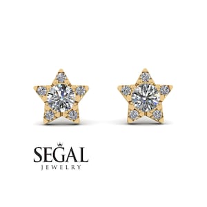 Halo Diamond Star Earrings Gold 14K-18K Gold Star Diamond Stud Earrings Diamond Star Studs Celestial Jewelry Wedding Gift - Zelda