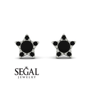 Diamond Black Star Earrings White Gold 14K-18K White Gold Black Diamond Star Earring Black Diamond Studs Gifts for Girlfriend - Zelda