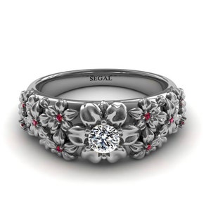 Flower Engagement Ring White Gold Antique Ring Edwardian Engagement Ring Diamond Ring Nature Inspired Ring Flower Engagement Ring - Violet