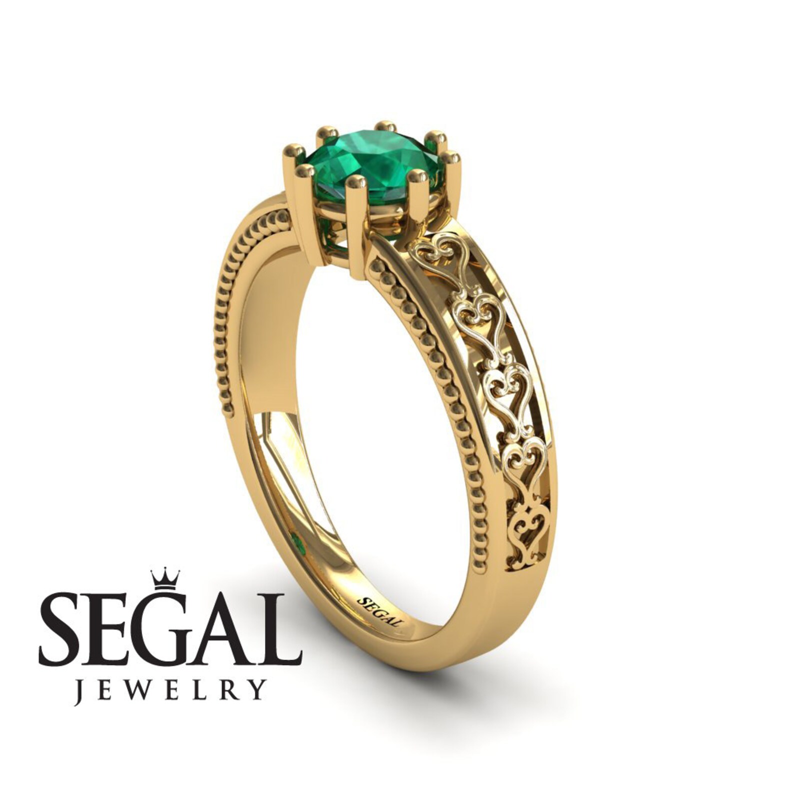 Emerald Engagement Ring Yellow Gold Green Emerald Ring Art Etsy
