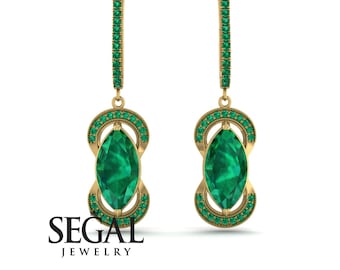 Vintage Style Marquise Emerald Earrings Gold 14K-18K Gold Dangle Earrings Green Emerald Marquise Cut Earrings Vintage Jewelry - Marley