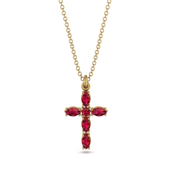 Cross Necklace Ruby Gold 14K-18K Gold 