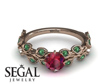 Anillo de compromiso con rubí natural y rubí en oro rosa de 14 quilates. Regalo ideal para ella - Sídney.