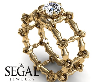Art Deco Engagement Ring Yellow Gold Nature Inspired Ring Unique Engagement Ring Moissanite Designer Ring Art Deco Engagement Rings - Sophia