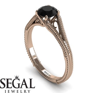 Solitaire Engagement Ring Rose Gold Black Diamond Engagement Ring Art Deco Ring Solitaire Ring Solitaire Engagement Ring - Eva