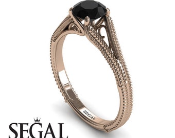 Solitaire Engagement Ring Rose Gold Black Diamond Engagement Ring Art Deco Ring Solitaire Ring Solitaire Engagement Ring - Eva