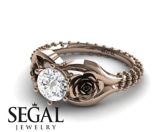 Rose Engagement Ring 14k Rose Gold Floral Ring Flower Engagement Ring Moissanite Ring Unique Ring Rose Engagement Ring - Camilla