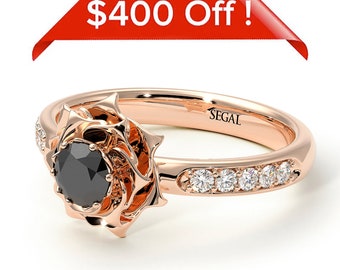 Rose Engagement ring Rose Flower Ring Rose Flower Engagement Ring lBlack Diamond Engagement Rose Ring Floral Ring Flower Ring - Elena