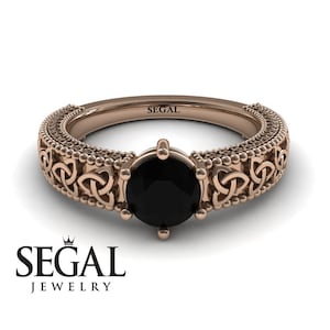 Celtic Rose Engagement Ring 14k Gold Solitaire Antique Engagement Ring Black Diamond Ring Art Deco Ring Filigree Engagement Ring - Eliana