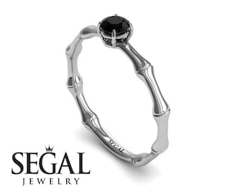 Anel de Noivado Exclusivo em Ouro Branco com Diamante Negro, Anel Solitário, Anel Clássico, Anel de Noivado Minimalista - Charlotte