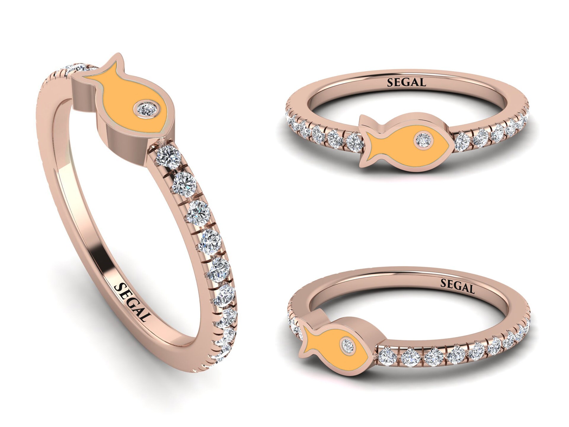 エナメルフィッシュリング ダイヤモンド ローズゴールド 14K-18K