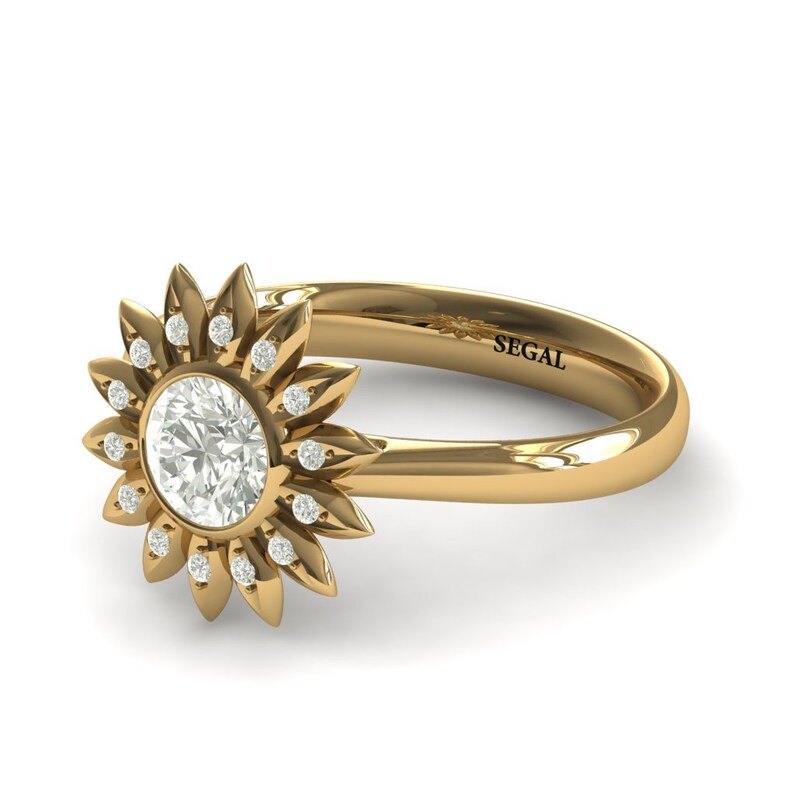 Sunflower Unique Engagement Ring Sunflower Ring Yellow Gold Etsy