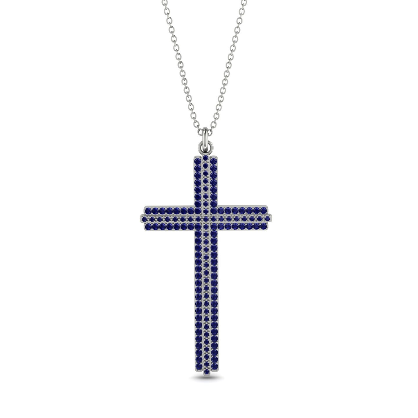 Sapphire Cross Necklace 18K White Gold 